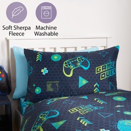 OHS Double Gaming Duvet Set, Ultra Soft Warm Comfy Teenage Boys Bedding Reversible Quilt Covers Gamer Bedding for Kids Duvet Cover with Pillowcases - Green/Blue