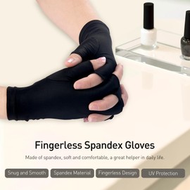 Kootinn UV Gloves for Gel Manicures UPF50+ Fingerless UV Light Gloves for Gel Nails,UV Nails Gloves Manicure Gloves UV Protection Gloves for women（Black）