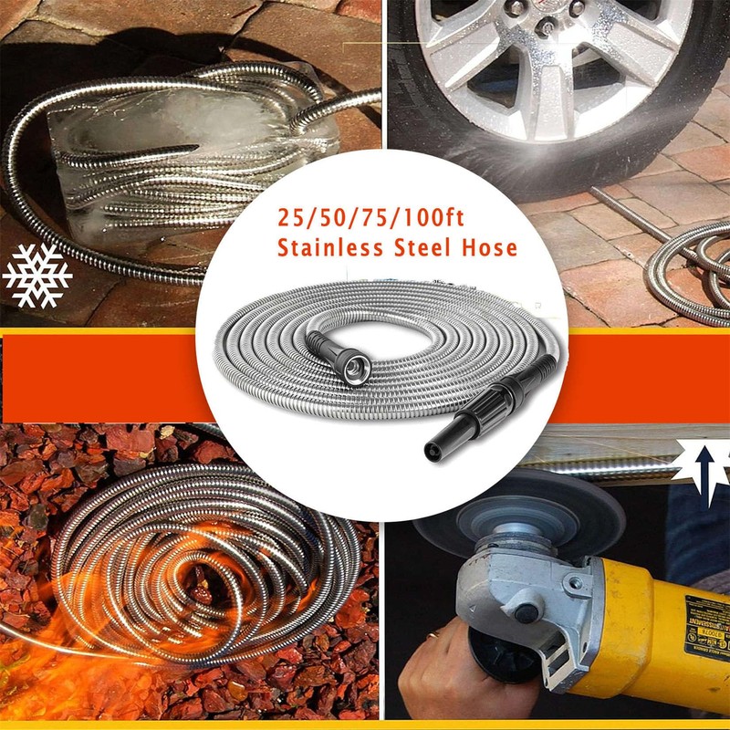 findmall 25 Ft Garden Hose with Nozzle, 304 Stainless Steel
