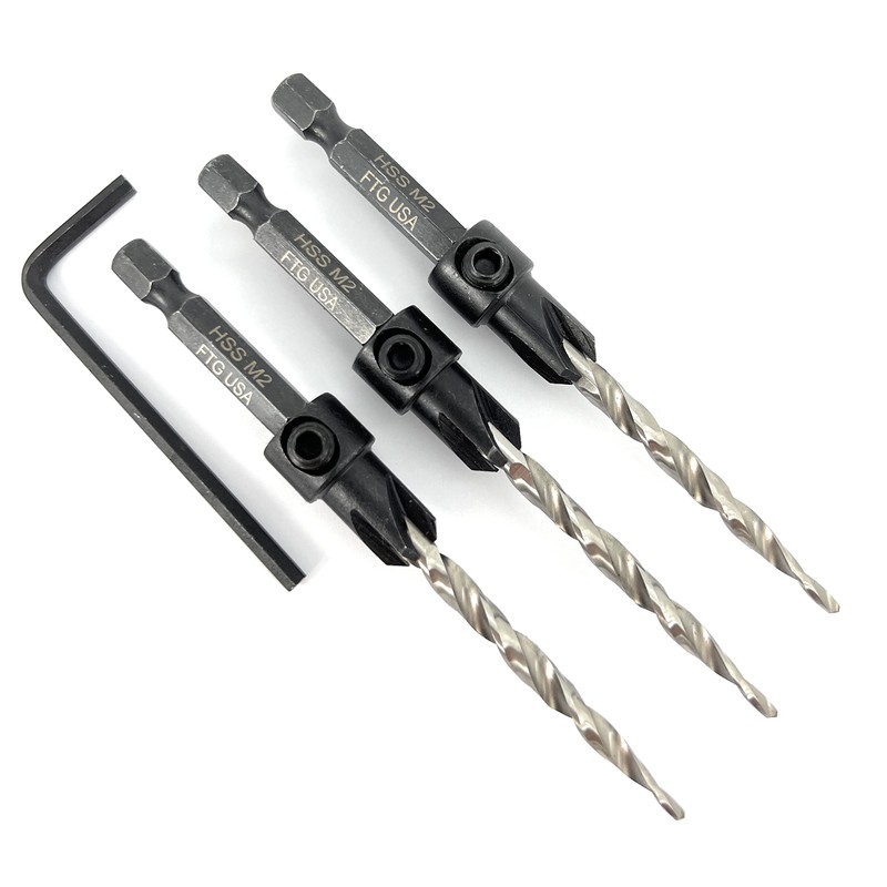 FTG USA 3 Pc #10 (3/16") Adjustable Wood Countersink Drill