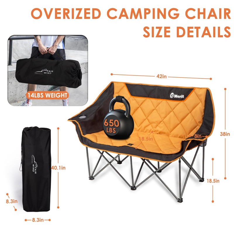 EMERIT Oversized Double Duo Camping Chair Folding Camping Loveseat 2