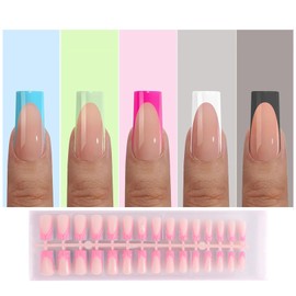 Jsiallye French Tip Press On Nails, 150Pcs French Gel Nail Tips Long Square, Soft Gel Pre-shaped No Need to File 3 in 1 Tips, Soak Off Acrylic Fake Nails Extensions for Women Nail Art DIY 15 Sizes