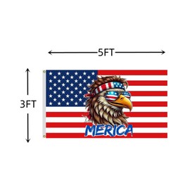 RNR Bald Eagle Mullet Merica Funny Flag 3x5FT, 4th of July Patriotic Flags for Outdoor and Indoor Decor Banner,Fade Proof Polyester Flags with Brass Grommets. (Merica, 3X5)