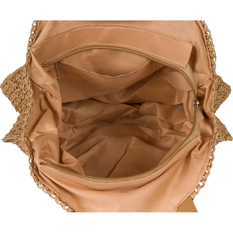 styleBREAKER Women's Round Shoulder Bag Made of Braided Paper Straw,