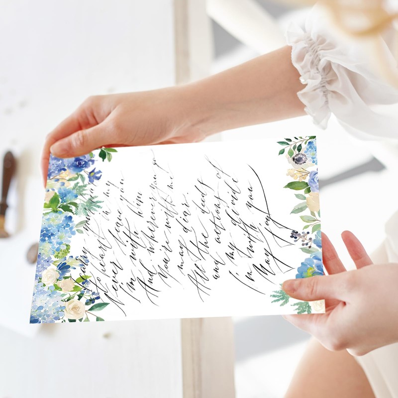 60 Pack Hydrangea Stationery Letterhead Paper Blue Purple Floral Letter