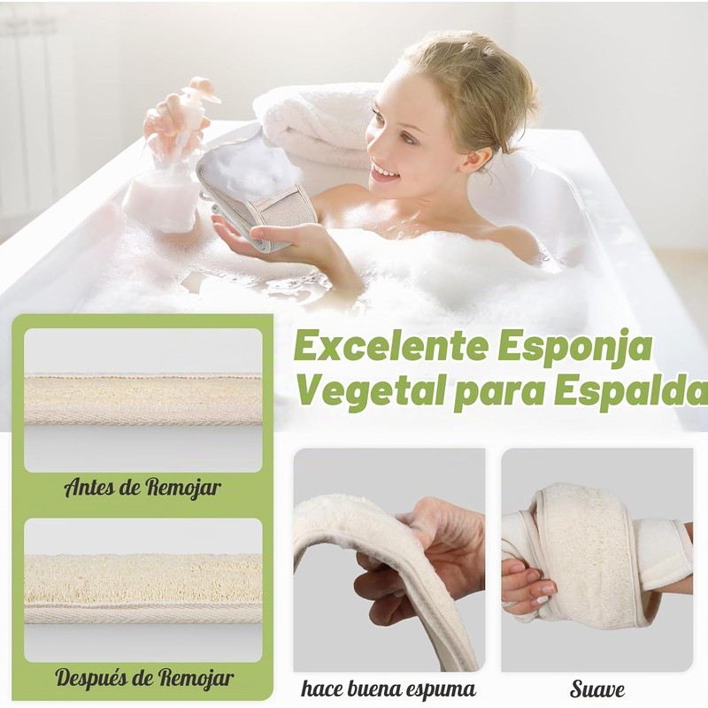 Esponja de lufa natural para la espalda, exfoliante corporal, exfoliante
