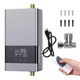 Tankless Water Heater Electric,110v 3000w Instant Hot Water Heater with Remote Control, Water Temperature Regulating and Adjustable Temperature LCD Touch Screen for Kitchen and Bathroom,Silver