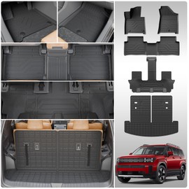 Thinzyou Thinzyou Floor Mats Compatible with 2024 2025 Hyundai Santa Fe Cargo Liner No Hybrid TPE All Weather Back Seat Cover Protector Santa Fe Accessories (2024 2025,Trunk Mat with Backrest Mat+Floor Mats)