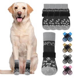 4 Pack Dog Socks for Hot/Cold Pavement to Prevent Licking Paws,Dog Boots&Paw Protector for Hardwood Floors Anti Slip,Traction Control No Twist Grip Booties for Small Medium Large Senior Dogs dog  shoes - Color: L
