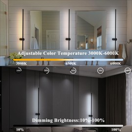 GLEAMACE Battery Operated Wall Sconces Set of 2, Rechargeable 6000mAh Wireless Lights with Remote, 360° Rotation Dimmable 3000K-6000K, No Wiring Indoor Lamps for Bedroom Hallway Stairs 40 Inch Black