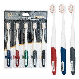 Premium Adult Manual Soft Bristle Toothbrush- 5-Pack, Ultra Soft Bristles, Ergonomic Handle, Dentist Recommended for Gum Care and Plaque Removal, Eco-Friendly Materials (Multiple Colors)