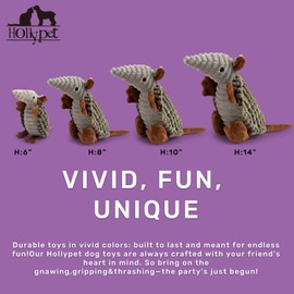 Hollypet Plush Dog Squeaky Toy Stuffed Armadillo Animal Pet Puppy Chew Toys with Clean Teeth for Small Medium Large All Breed Sizes Dogs, Olive Drab, 8 in