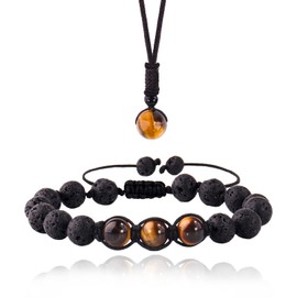 Tiger Eye Lava Rock Beads Bracelets and Necklace Set (Tiger Eye)