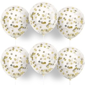 Unique Clear Latex Balloons with Metallic Confetti (Pack of 6) - 12" | Premium Quality Party Decorations - Perfect for Celebrations, Birthday, Wedding, Anniversary, Events