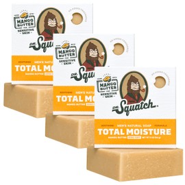 Dr. Squatch NEW Total Moisture Men's Bar Soap - 3-Pack Mango Butter - No Added Fragrance - Soothing Next-Level Nourishment - Formulated for Sensitive Skin - Non-Exfoliating
