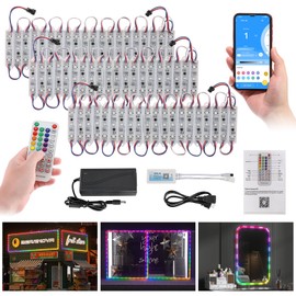 BEAMNOVA 30Ft RGBIC Commercial Storefront Light Kit 60pcs LED Modules, Remote, Bluetooth Control, DC 12V Voltage Transformer, Adhesive Waterproof Outdoor Strip Lights, Epoxy Shell
