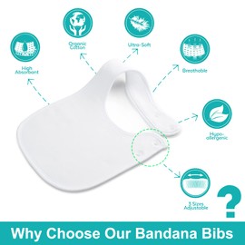 Organic Cotton Baby Bibs - Neutral Design, Ultra-Soft and Absorbent, Side Snap for Easy Removal, Adjustable Sizes, Reusable, Ideal for Drooling, Teething, and Feeding,12-Pack