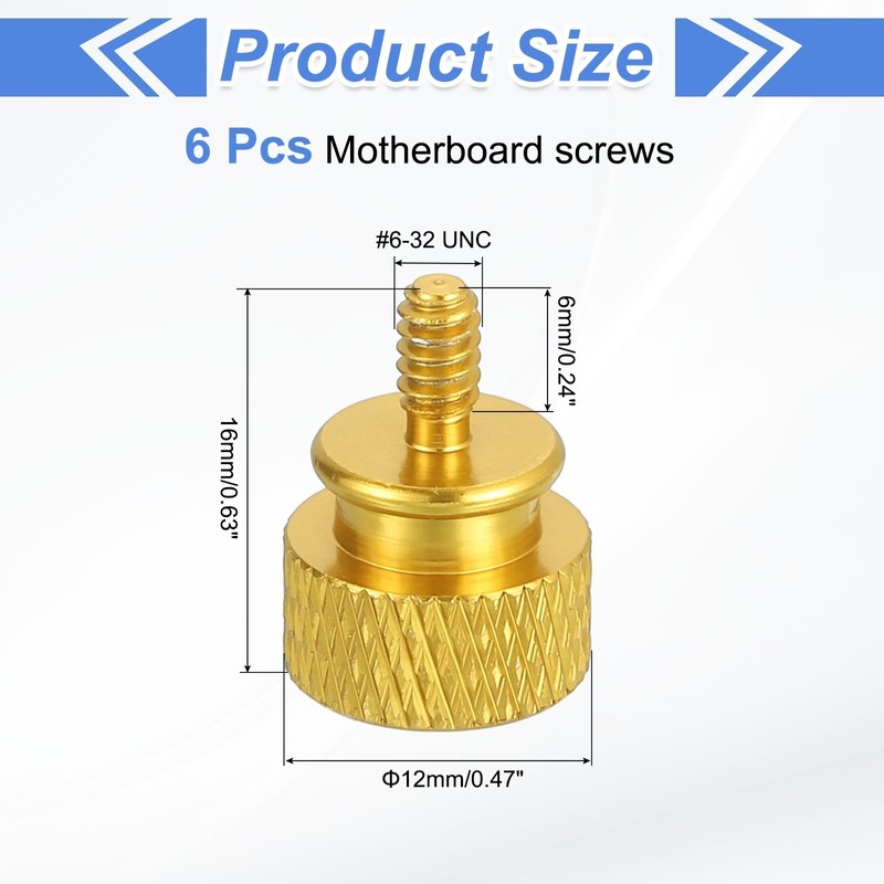 sourcing map 6Pcs #6-32 UNC Aluminum Thumb Screws, 12x16mm(ODxH) Computer