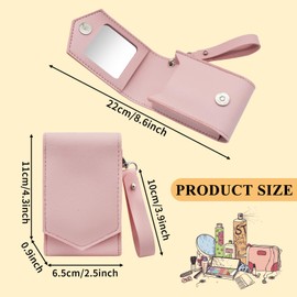 AfitLulu Makeup Case, Leather Lipstick Pouch with Mirror, Wristlet Holder with Removable Keychain, Holds 3 Lipsticks, Magnetic Closure (Yellow)