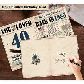 Blazeon Jumbo 40th Birthday Card for Women Men, Vintage 40th Birthday Party Decorations for Her Him, Retro 40 Year Old Birthday Card, Double-Sided with Two Stickers