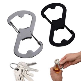 Pack of 2 Double Carabiner Carabiners, Stainless Steel S Carabiner, Small, Carabiner Hook Key Ring, Multi-Function Buckle Clasp Bottle Opener, Outdoor Outdoor Camping (A)