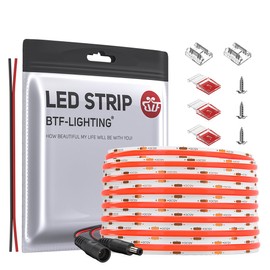 BTF-LIGHTING FCOB COB LED Tape Light High Density Flexible LED Tape Light 5M 480LEDs/m 2400LEDs/5m Red 8mm Width Strip Light DC12V 9W/m Dimmable Transformable Cuttable Bedroom Kitchen Home Indoor
