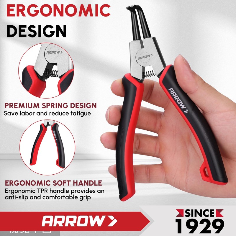 ARROW Snap Ring Pliers Set, 4-Piece Internal/External Circlip Tool Kit