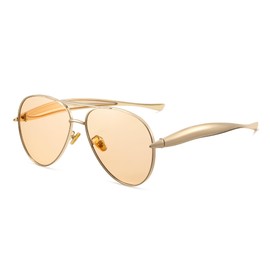 Cesunies Oversized Gold Aviator Sunglasses for Women Men Retro 70s Metal Big Aviators Sun Glasses Trendy 2025 Designer Shades CS002