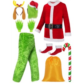 DIYLN Mens Grinchs Costume Adult Grinchs Suit Santa Costume for Men Christmas Costume Furry Santa Suit Xmas Outfit DY022XXXL