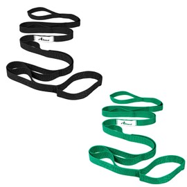 Abiarst Stretching Strap Yoga Strap for Physical Therapy, 10 Loops Yoga Straps for Stretching, Non-Elastic Stretch Strap for Pilates, Flexibility, Exercise, Stretch Band for Women & Men (2-Pack (Black+Green))