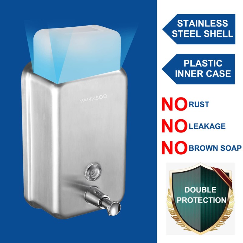 VANNSOO Commercial Wall Mount Stainless Steel Soap Dispenser, Corrosion Proof