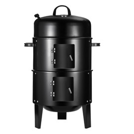 16.5 Inch Charcoal Smoker Grill with Thermometers and Air Vent, Multi-Layer Meat 3-in-1 Portable Vertical Smoker with 2 Access Doors Grill Smoker Black (16.5Inch)
