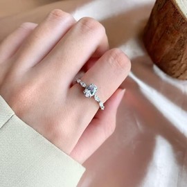 Engagement Ring For Women | Cubic Zirconia Wedding Ring For Women | Oval Womens Fake Engagement Ring (Silver, 8)