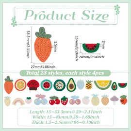 PH PandaHall 23 Styles Fruit Sew on Patches 92pcs Strawberry Embroidered Patches Cherry Applique Patches Carrot Applique Embellishment Peach Pineapple Patches for Sewing Clothes Dress Hat Backpacks