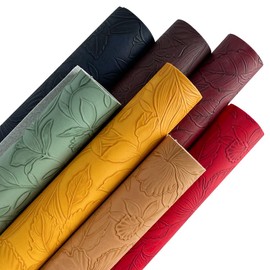 ONEART | 7 Pcs Floral Embossed Faux Leather Sheets, 8.2"×11.8" PU Embossed Textured Synthetic Vinyl Fabric Sheets for Sewing Bows Purse DIY Crafts-Dark Color