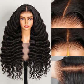 Megalook hair Glueless Loose Deep Wave Lace Front Wigs Human Hair Pre Plucked Pre Cut 6x5 HD Closure Wig 12A Loose Curly Wave Wig Pre Bleached Glueless Wigs Human Hair 22 Inch