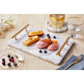 JEmarble Serving Board with Handles 8"X12" (White)