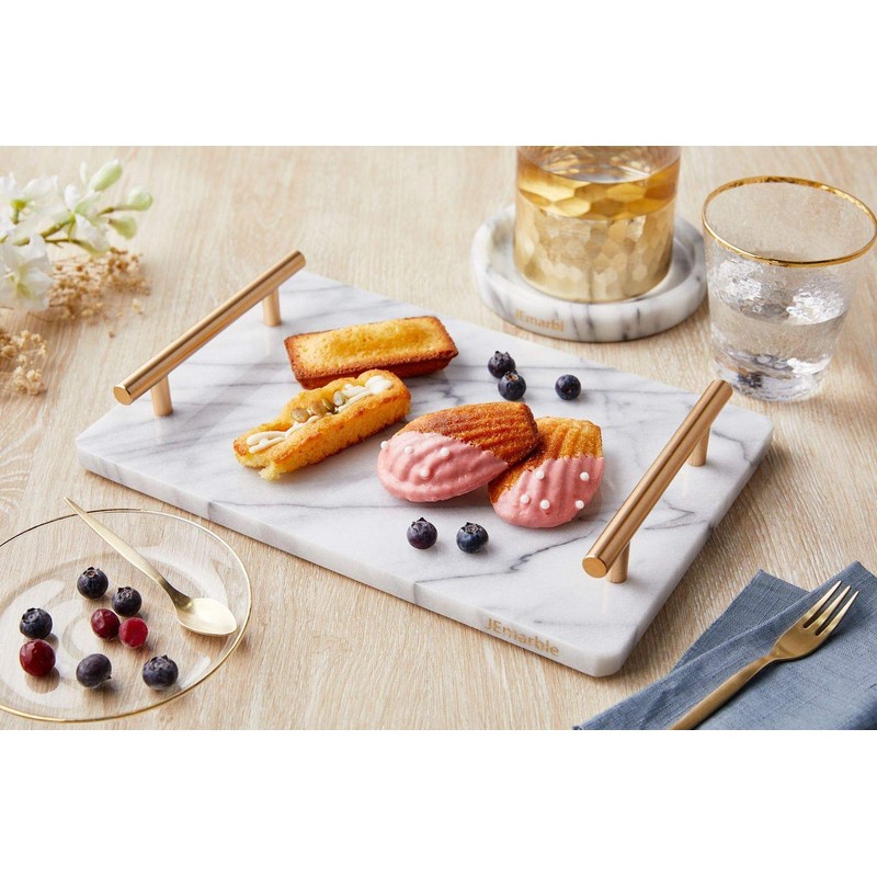 JEmarble Serving Board with Handles 8"X12" (White)