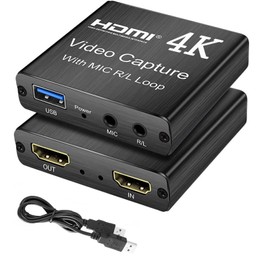 Capturadora de Video, TXG Tarjeta de Captura de Video USB 3.0 4K HD 1080p, HDMI Video Capture con Entrada de Micrófono de 3.5 mm y Salida de Audio, Audio y Vídeo para Windows / Linux / OBS Grabación de Enseñanza, Captura de Juegos y Enseñanza en Línea