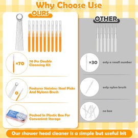 80 Pcs Shower Head Cleaner Tool, 70 Pcs Shower Head Cleaning Brush Picks for Unclogging Small Hole,10 Pcs Functional Nozzle Unclogger for Showerhead with Storage Box for Household Bathroom (Orange)