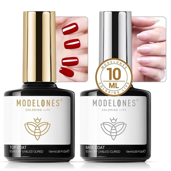 Modelones Base Coat & Topcoat Set, Gel Nails, No Wiping Required, Top Gel, 0.3 fl oz (10 ml), UV LED, Low Pungency, Quick Drying, Economical Kit
