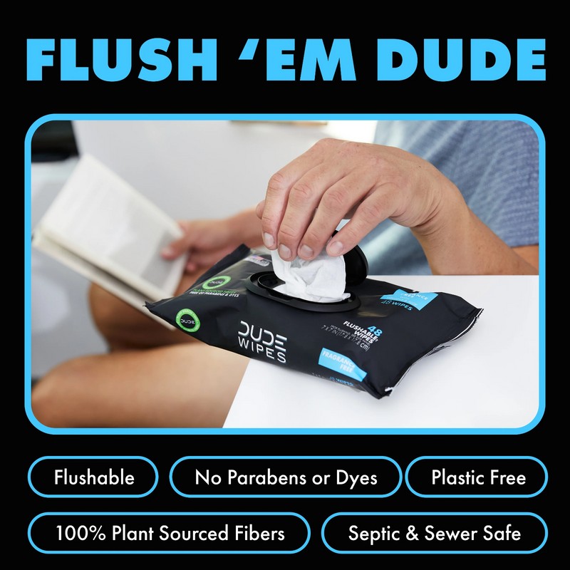 Dude Wipes Flushable Wipes Dispenser (3 Packs 48 Wipes), Unscented