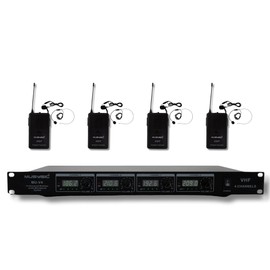 MUSYSIC Wireless Microphone System Wireless VHF Lapel Lavalier Headset, Transmitter and Receiver Advanced SM Technology 1/4” Output Individual Frequency & Volume Control – 4 Channel