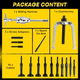 Acymner 16PCS Bearing Puller Slide Hammer Set, Blind Hole Collet Bearing Race and Seal Puller Extractor Kit | Blind Inner Bearing Puller, Slide Hammer Puller Tool Set