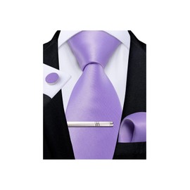 DiBanGu Solid Violet Purple Necktie for Men Party Wedding Satin Tie and Pocket Square Cufflinks Tie Clip Set