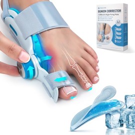 Bunion Corrector for Women Men Big Toe with Cold Compress Pad, Adjustable Knob Double Correction Bunion Fix Relief, Bunion Splints Hammer Toe Straightener, Blue-1pc