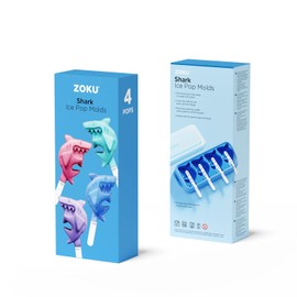 Zoku Shark Ice Pop Lolly Mould (4 Sticks) one stakable Tray with Four Shark Lolly Moulds Spill Resistant lid