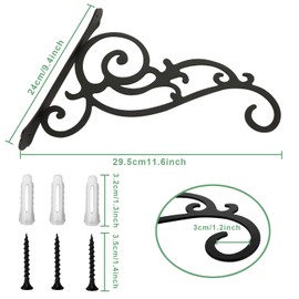 2 Pcs Hanging Plant Bracket 12-Inch, Outdoor Indoor Wall Hook Hanging Plant Brackets, Black Iron Planter Hangers Hooks for Hanging Plant, Bird Feeder, Flower Basket, Lanterns, Wind Chimes, Ornaments