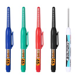 Hpmjz Pack of 5 Deep Hole Marker 45 mm Drill Hole Marker Extra Long Tip Deep Hole Marker Waterproof Marking Pen Hole Marker Pen for Wood Plastic Wall Metal Cardboard Construction Sites Pen