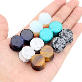 Qmcandy 6 Pairs Natural Stone Ear Plugs Saddle Plugs Ear Gauges Double Flare Expander Piercing Gauge 8G